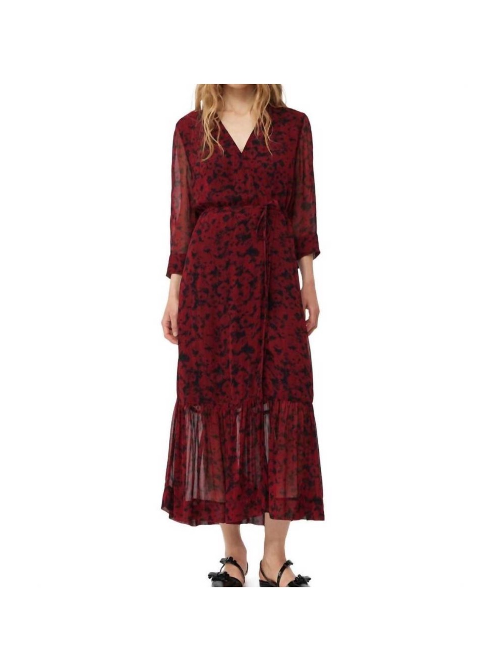 Ganni Georgette Wrap Midi Dress In Syrah 34 / 2